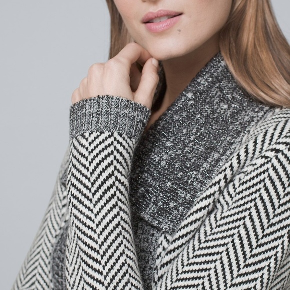 BLACK White WHBM Long Herringbone Cardigan Coat - Picture 4 of 8